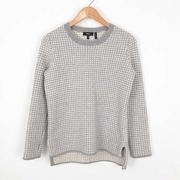 Theory Merino Wool Crewnewck Sweater in Grey/White Combo Size Small - Picture 2 of 9